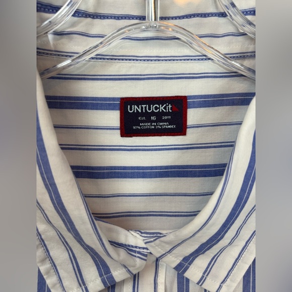 NEW Untuckit Pinot Perse Shirt 16 Striped Blue White Long Sleeve Button Up 0970 - Picture 4 of 8